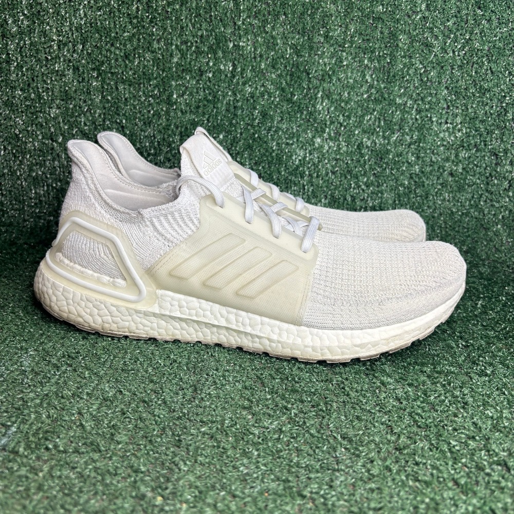 Adidas Ultraboost 19 Primeknit Running Athletic Sneakers Triple White Mens Sz 12
